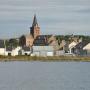 Zicht vanuit het dakraam van ons appartement op Kirkwall
